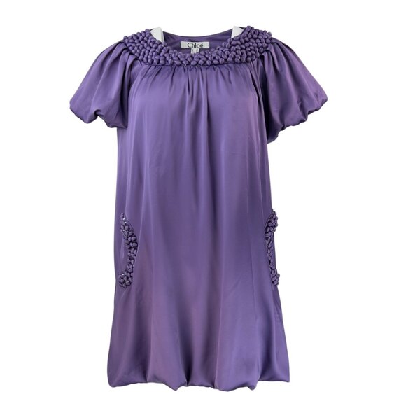 Chloe Purple Satin Balloon Hem Dress - Picture 1 of 2